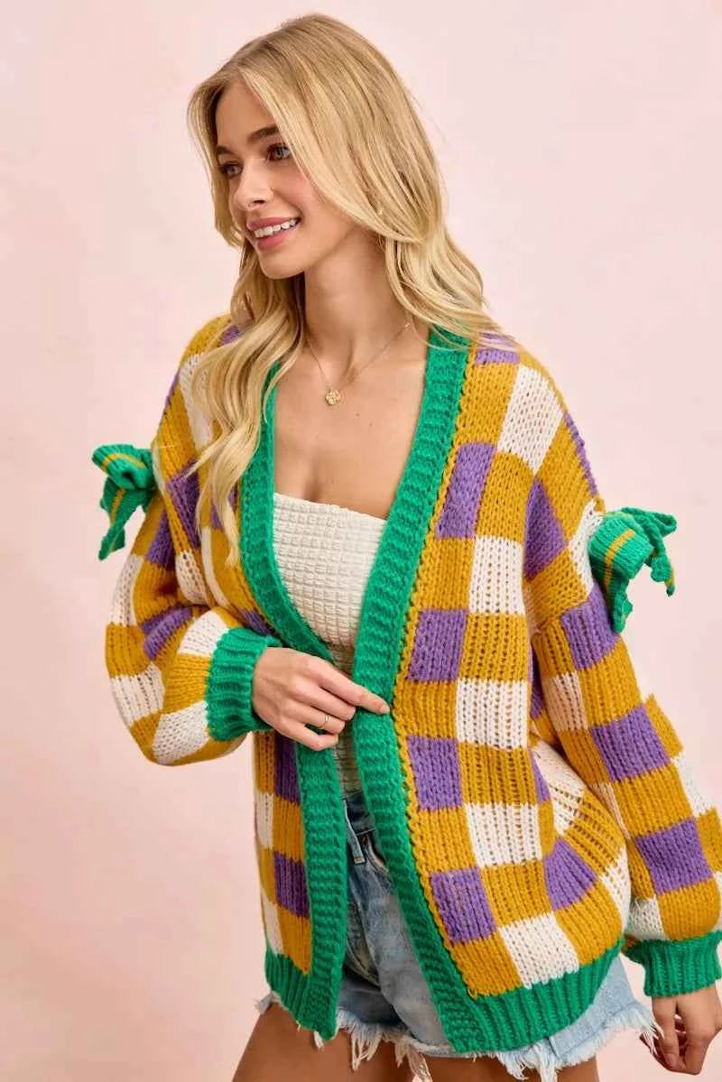 BiBi Mardigras Checker Board Front Open Cardigan