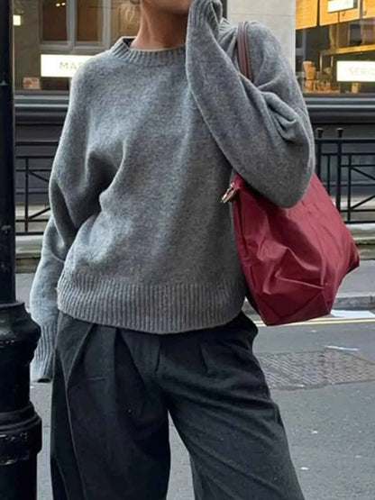 Ribbed Crewneck Drop Shoulder Sweater