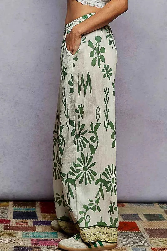 POL Floral Printed Woven Wide Leg Drawstring Pants
