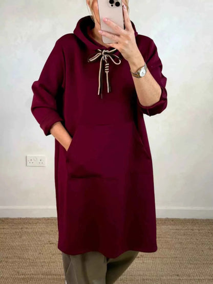 Full Size Casual Drawstring Hooded Sweatshirt Dress Plus Size
