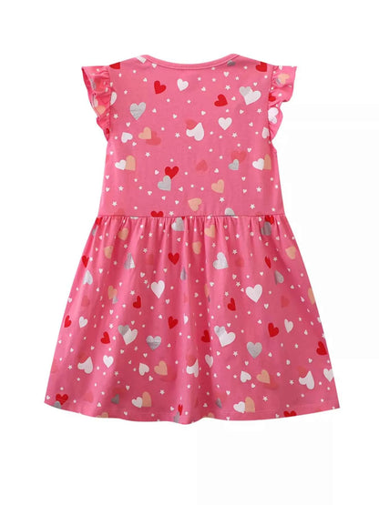 Children's Heart Print Ruffle Sleeve Casual Dress