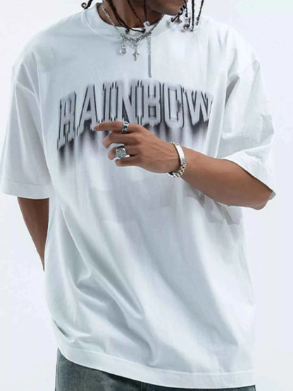 Men's Letter Round Neck Short Sleeve T-Shirt