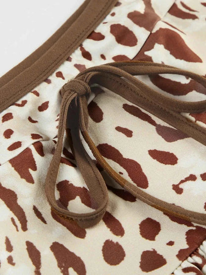 Leopard Print Strapless Top and Skirt Two-Piece Set