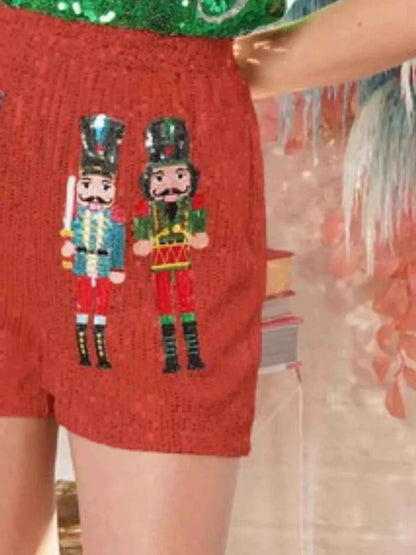 Christmas Sequined Nutcracker Shorts