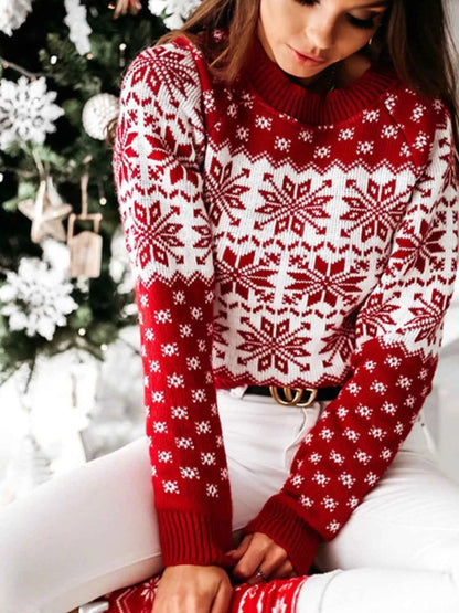 Snowflake Pattern Long Sleeve Sweater