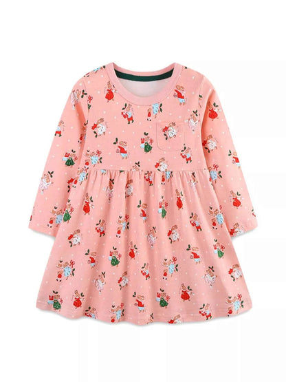 Children's Christmas Print Long Sleeve Dress