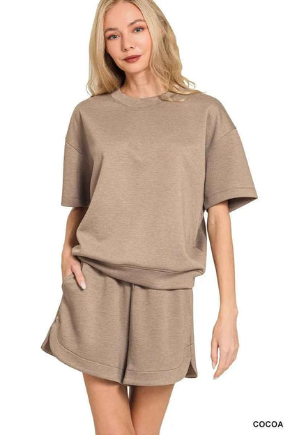 Zenana Scuba Short Sleeve Top & Shorts Set