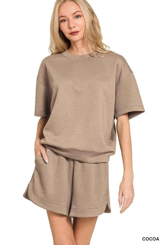 Zenana Scuba Short Sleeve Top & Shorts Set