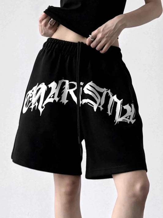 Oversized Drawstring Letter Shorts