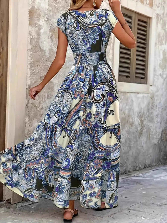 Plus Size Floral V-Neck Cap Sleeve Maxi Dress
