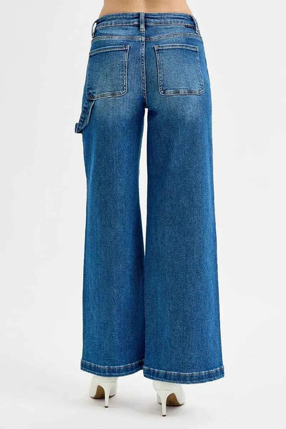 RISEN Full Size High Rise Wide Leg Patch Detailed Jeans Plus Size