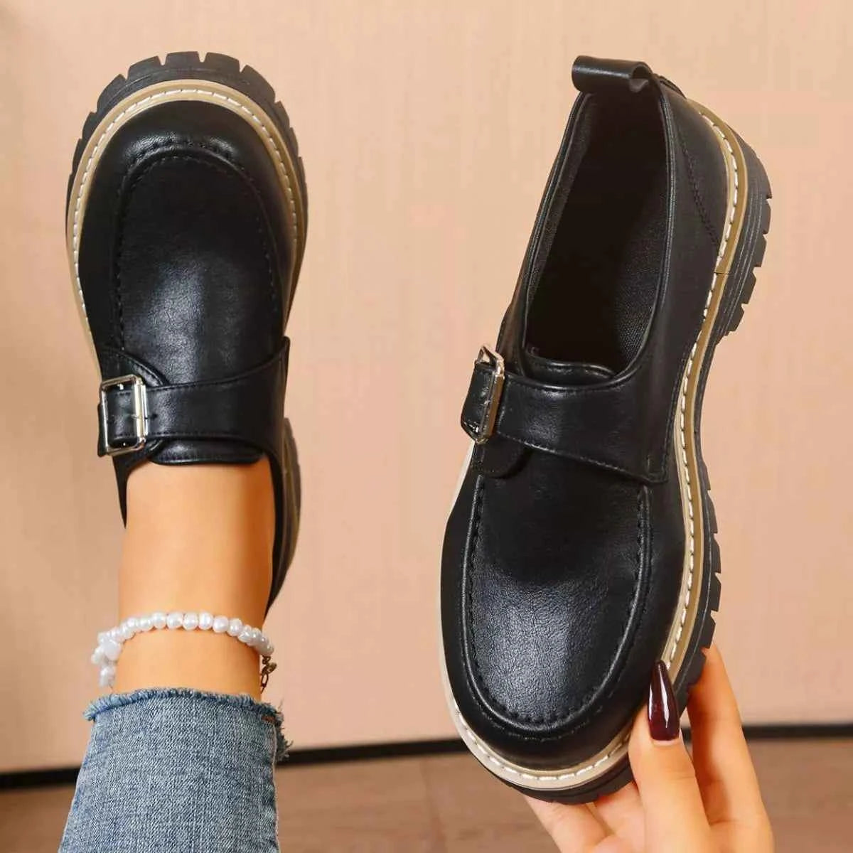 Round Toe Buckle Loafers