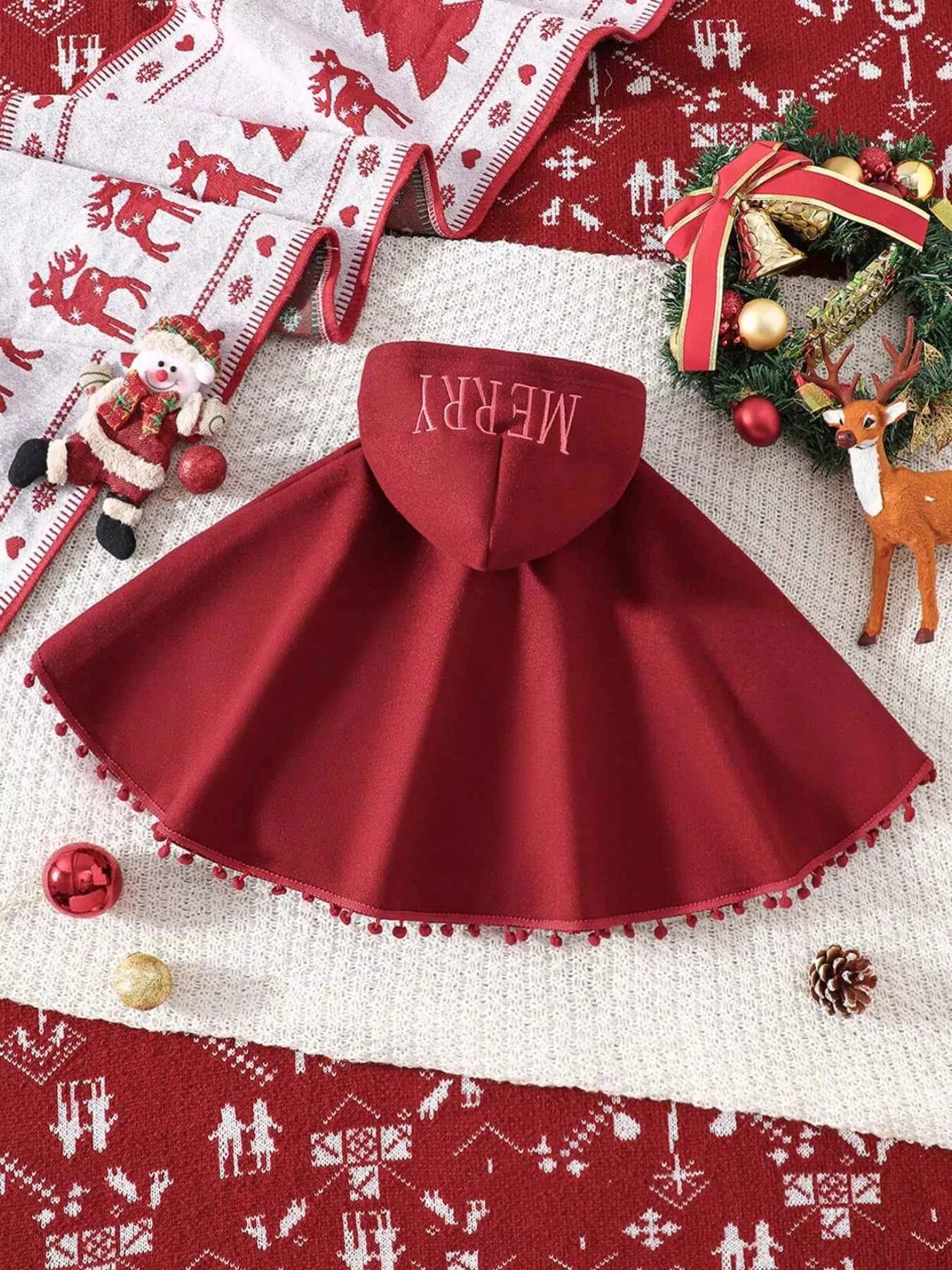 Children's Reindeer Embroidered Christmas Cape Outerwear