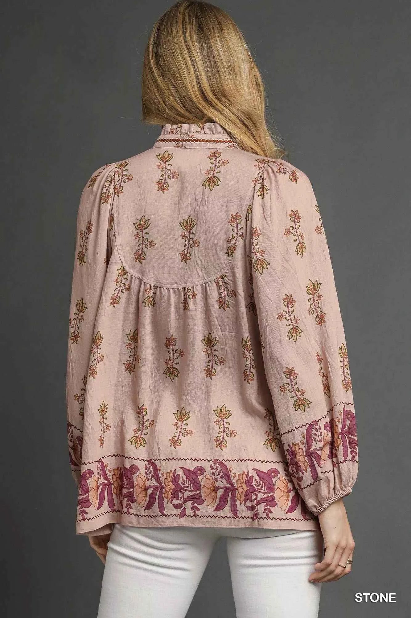 Umgee Floral Boho Peasant Blouse