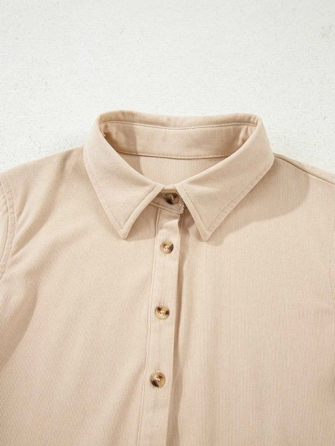 Corduroy Half Button Collared Long Sleeve Mini Dress