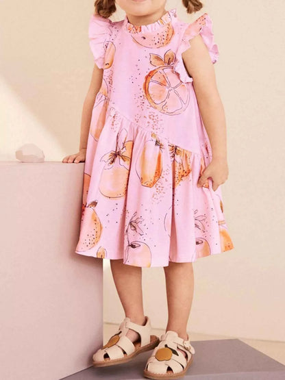 Children's Ruffled Sleeve Fruit Print Casual Dress