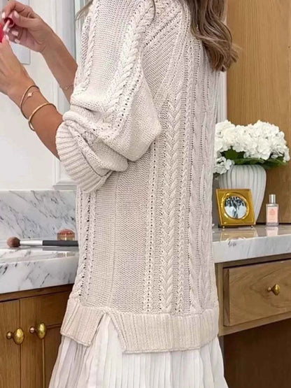 Full Size Cable Knit Pleated Hem Sweater Dress Plus Size