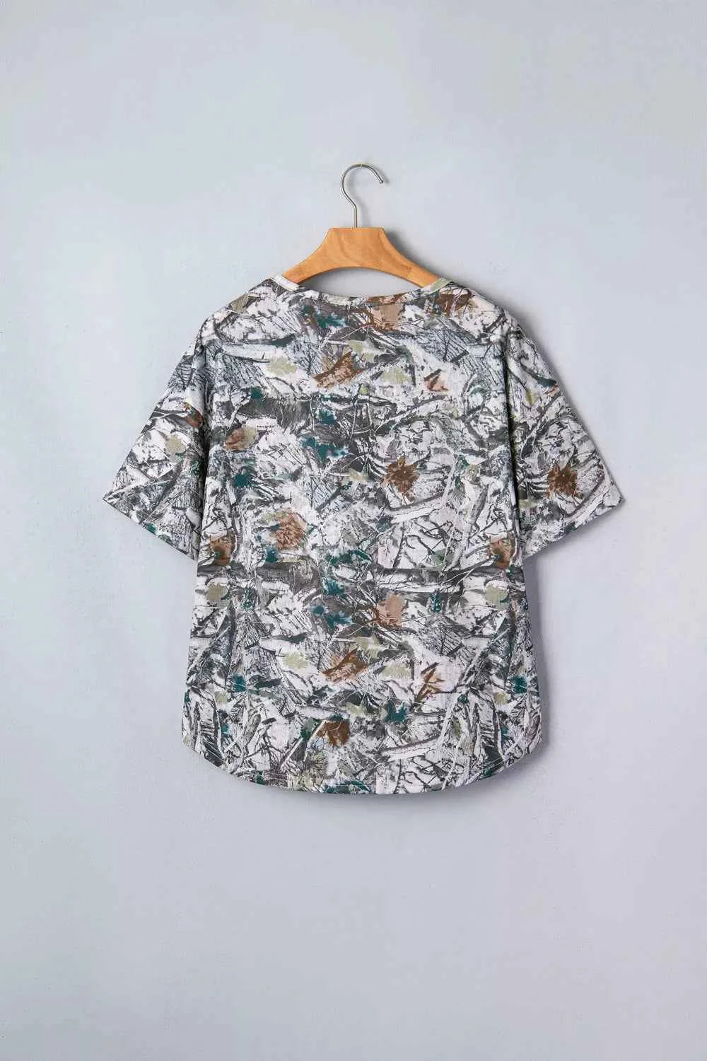 Abstract Woodland Print Tunic Henley T Shirt