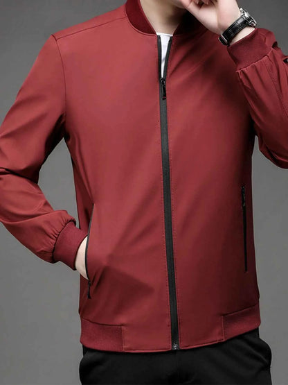 Men's Plus Size Full Zip Front Closure Bomber Jacket with Pockets