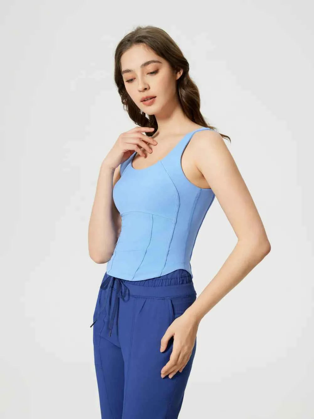 Millennia Round Neck Wide Strap Active Tank with Detachable Chest Pads