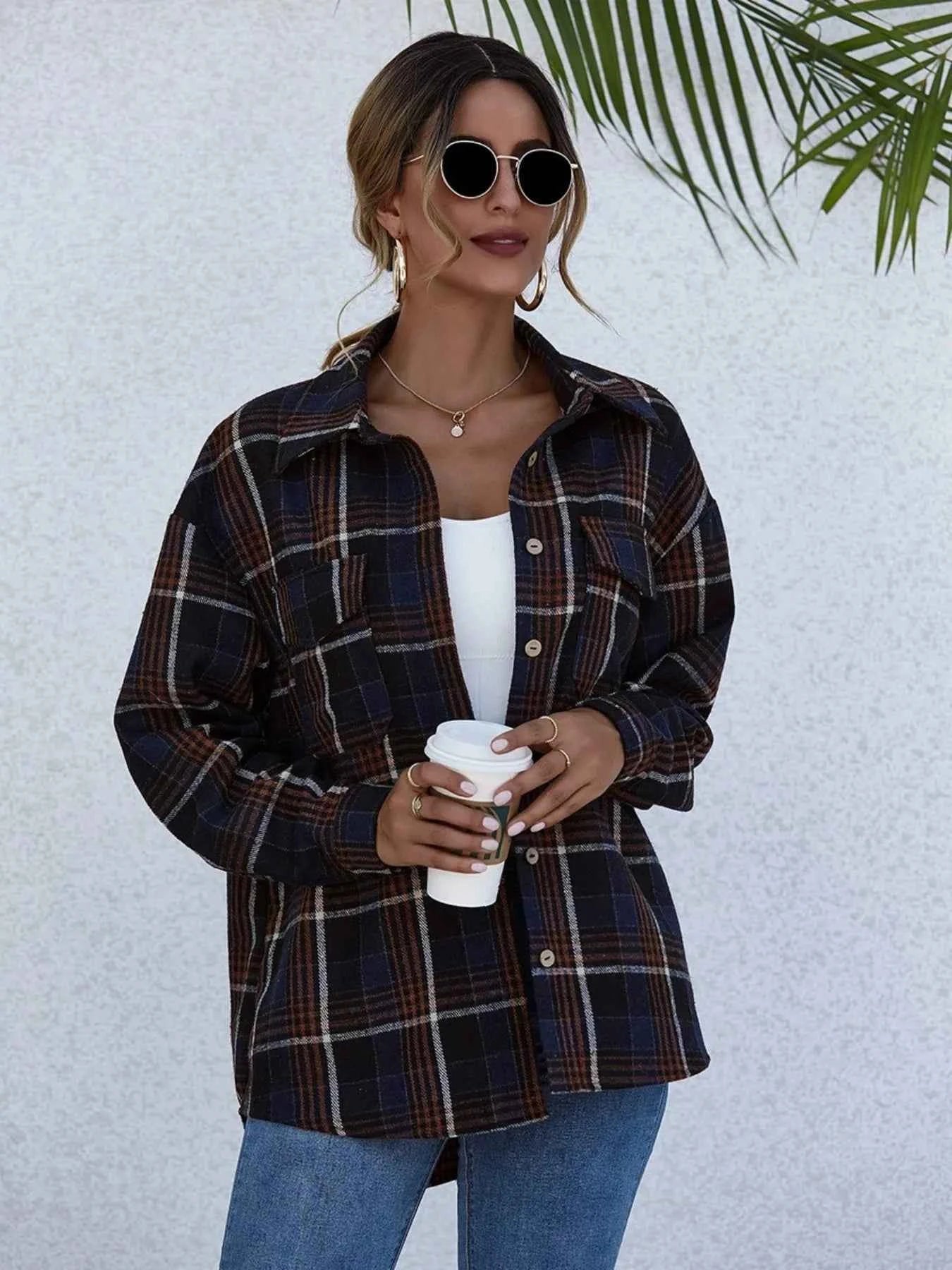 Plaid Button-Up Long Sleeve Shirt