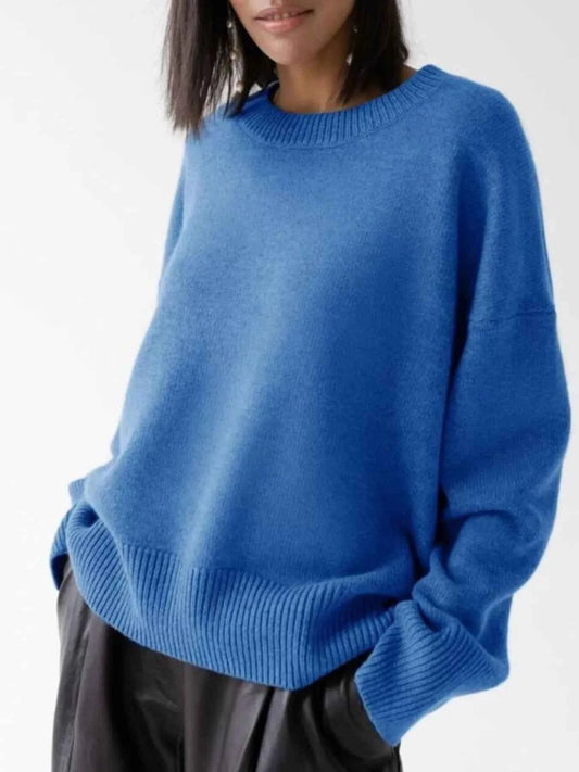 Ribbed Hem Round Neck Sweater