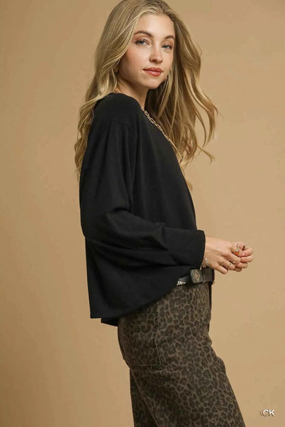 Umgee Brushed Fleeve Crewneck Top