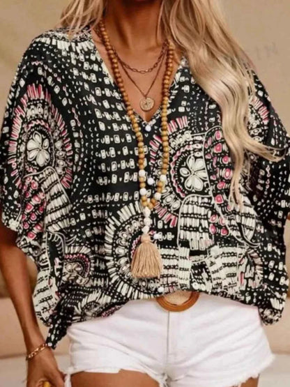 Printed V-Neck Half Sleeve Top