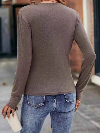 Ruched Surplice Long Sleeve T-Shirt