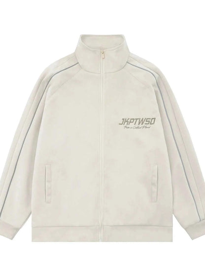Men's Letter Graphic Track Jacket with Contrast Trim