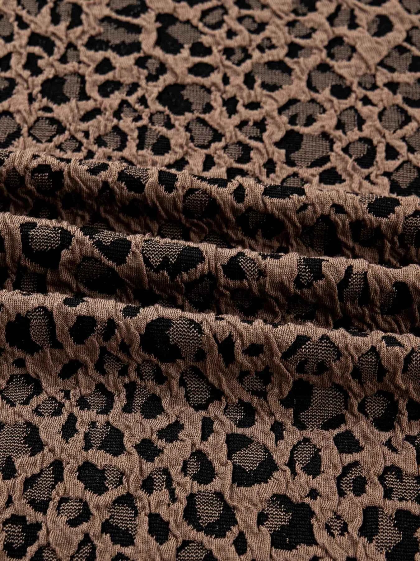 Ribbed Trim Leopard Print Long Sleeve Top