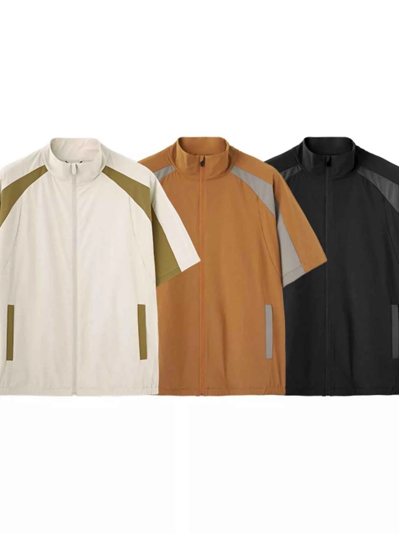 Men's Color Block Zip Up Short Sleeve Jacket
