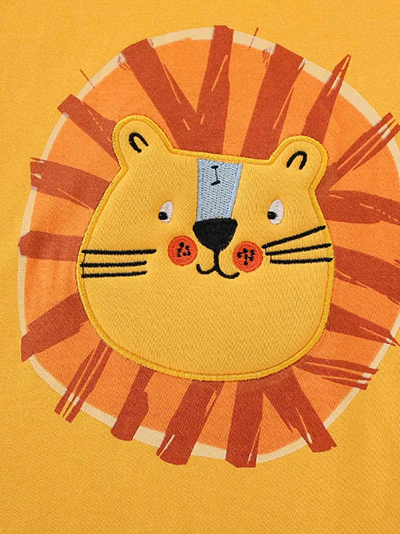 Children's Lion Embroidered Round Neck T-Shirt