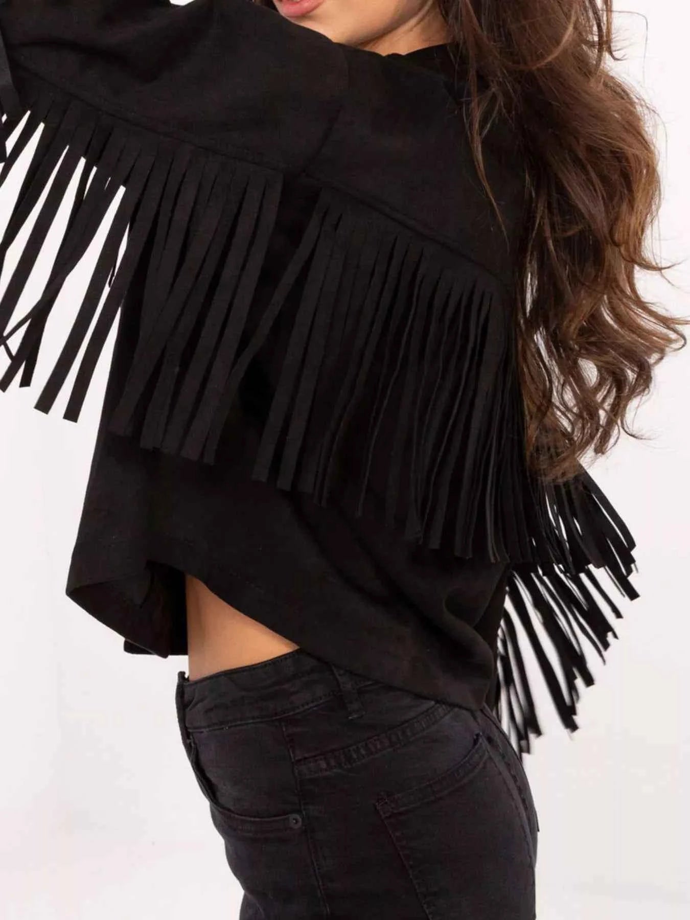 Fringe Button Up Suede Jacket