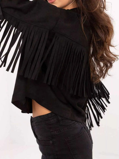 Fringe Button Up Suede Jacket