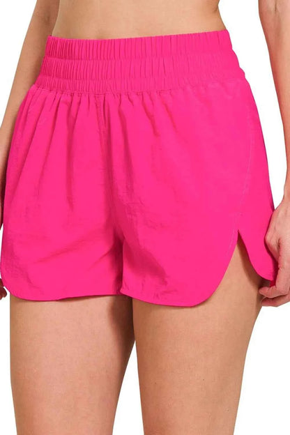 Zenana Windbreaker Smocked Waistband Running Shorts