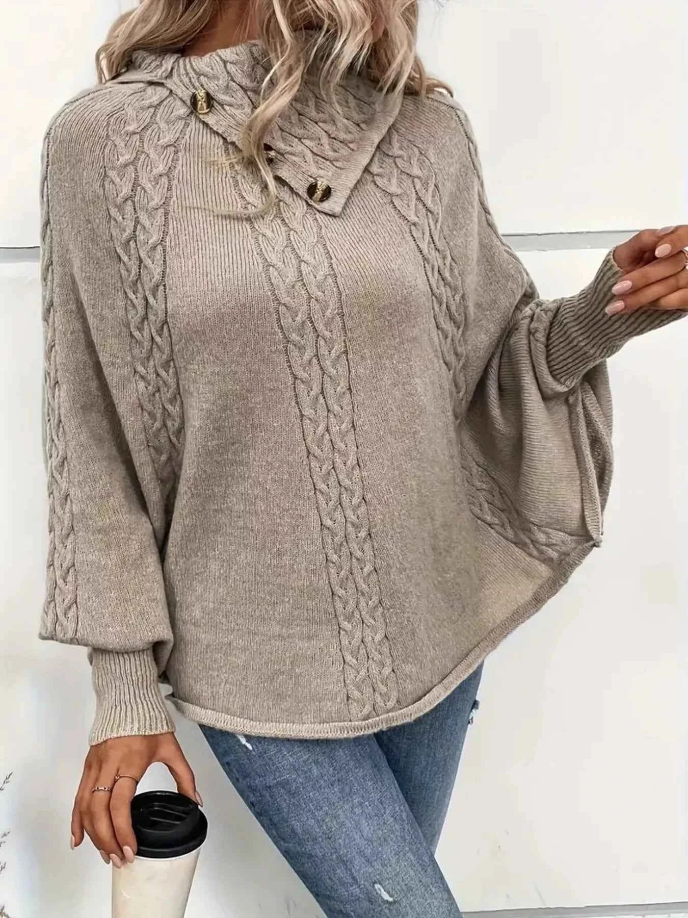 Cable Knit Button Detail Sweater