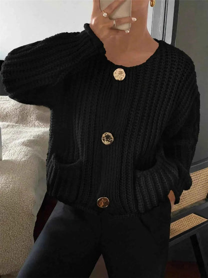 Button Up Dropped Shoulder Cardigan