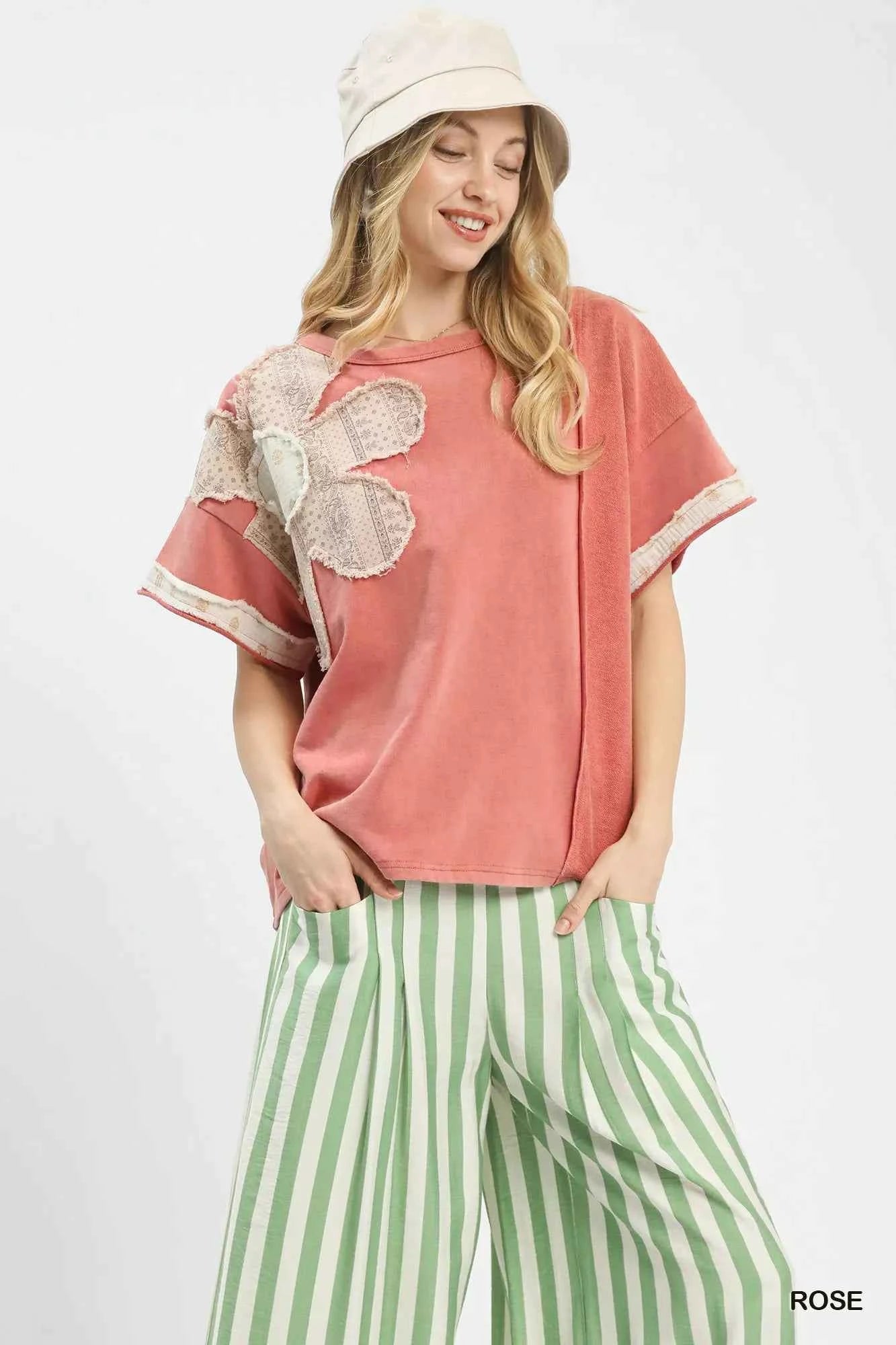 Umgee French Terry Top with Flower Patch