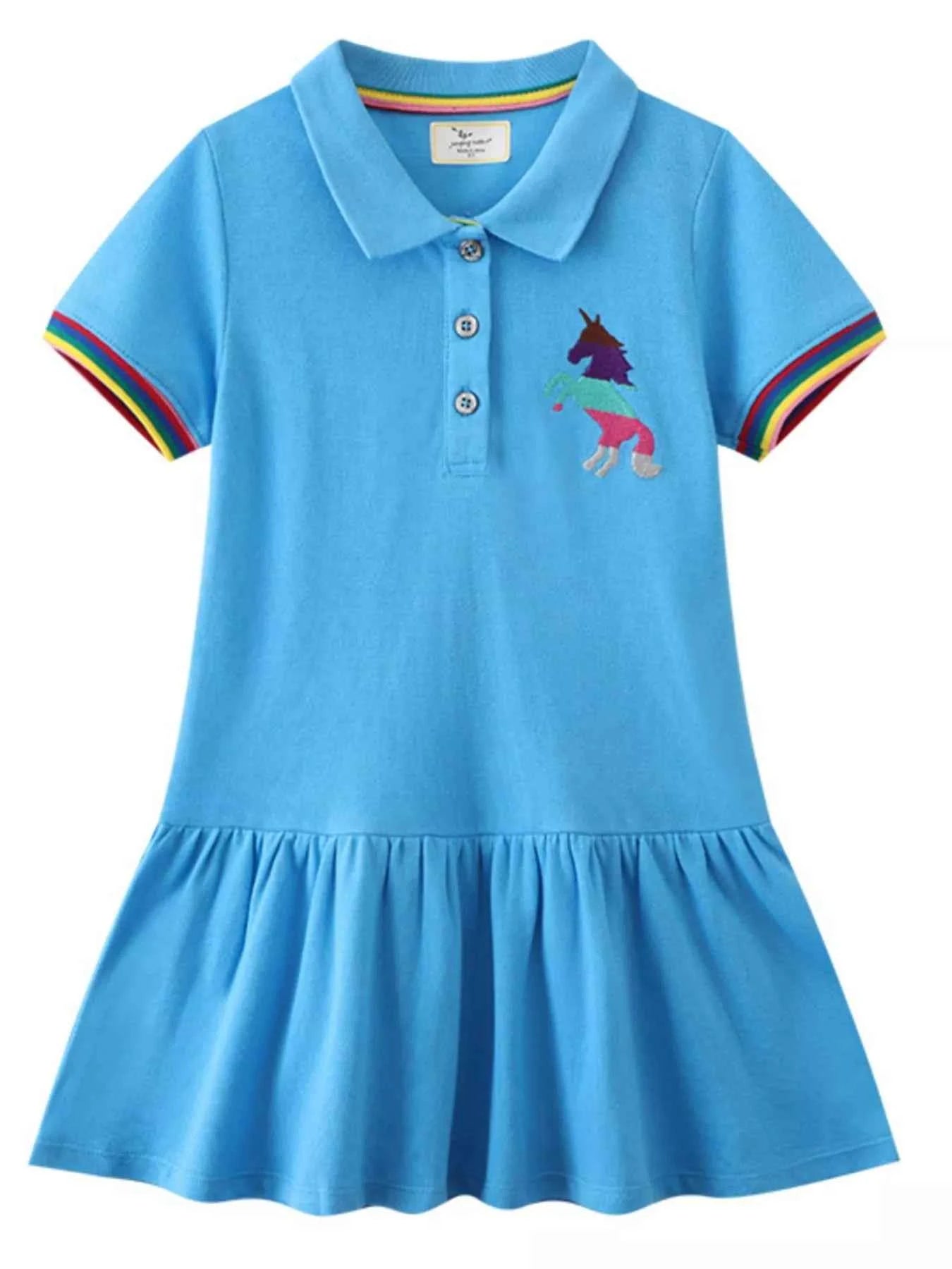Children's Unicorn Embroidered Ruffled Polo Dress
