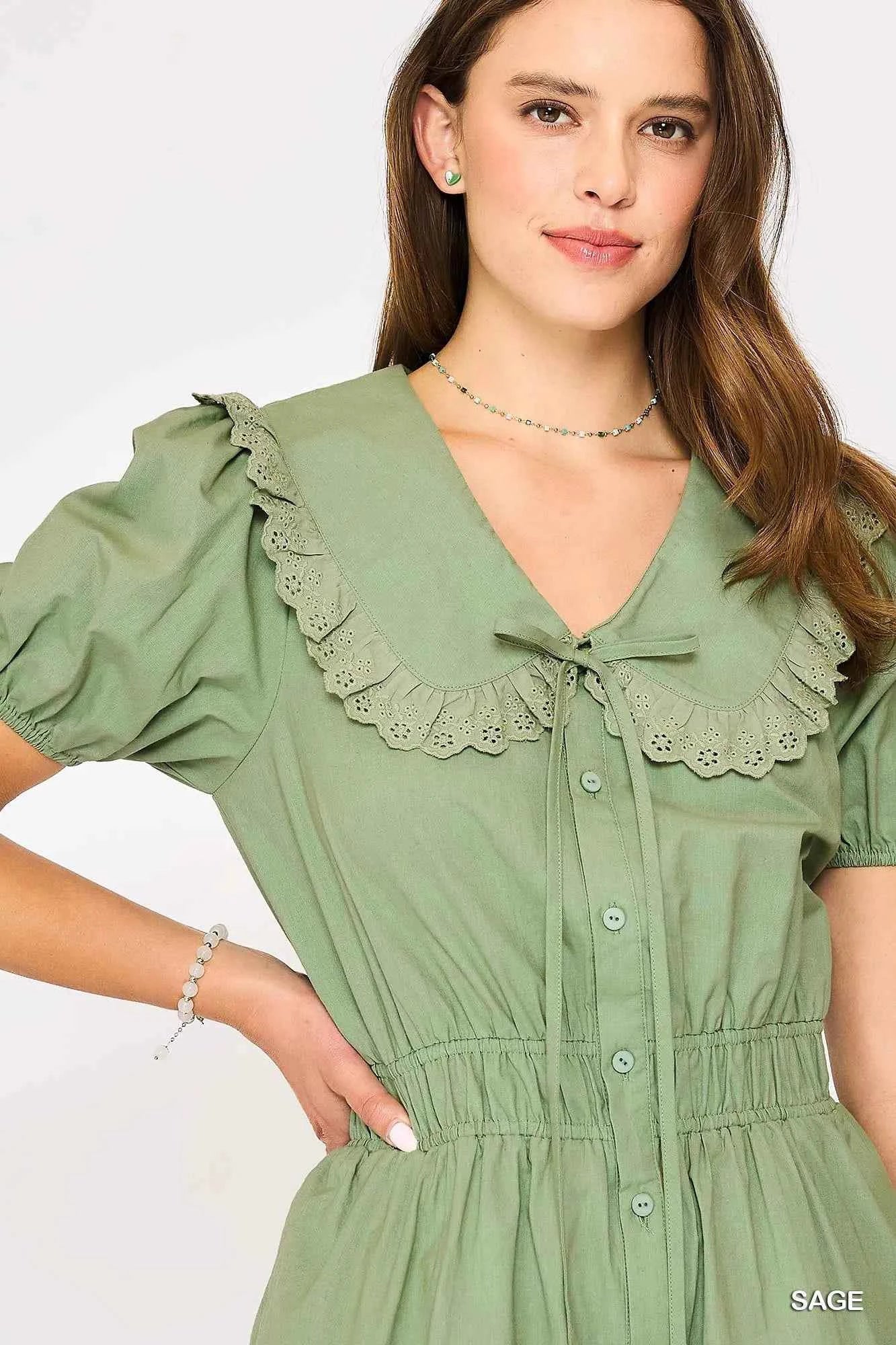 Umgee Collared Short Sleeve Button Down Romper