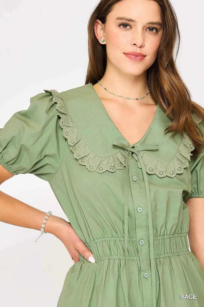 Umgee Collared Short Sleeve Button Down Romper
