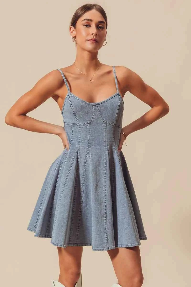 SO ME A Line Fit and Flare Denim Mini Dress