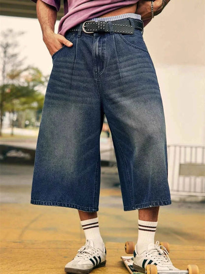 Men's Wide Leg Cropped Denim Jeans