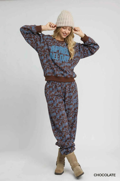 Umgee Scenic Print Casual Sweatpants