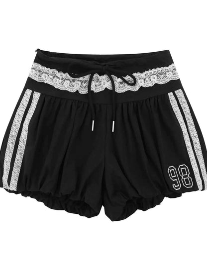 Lace Trim Shorts with Drawstring