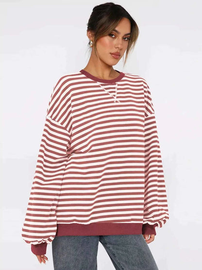 Striped Round Neck Long Sleeve Sweatshirt