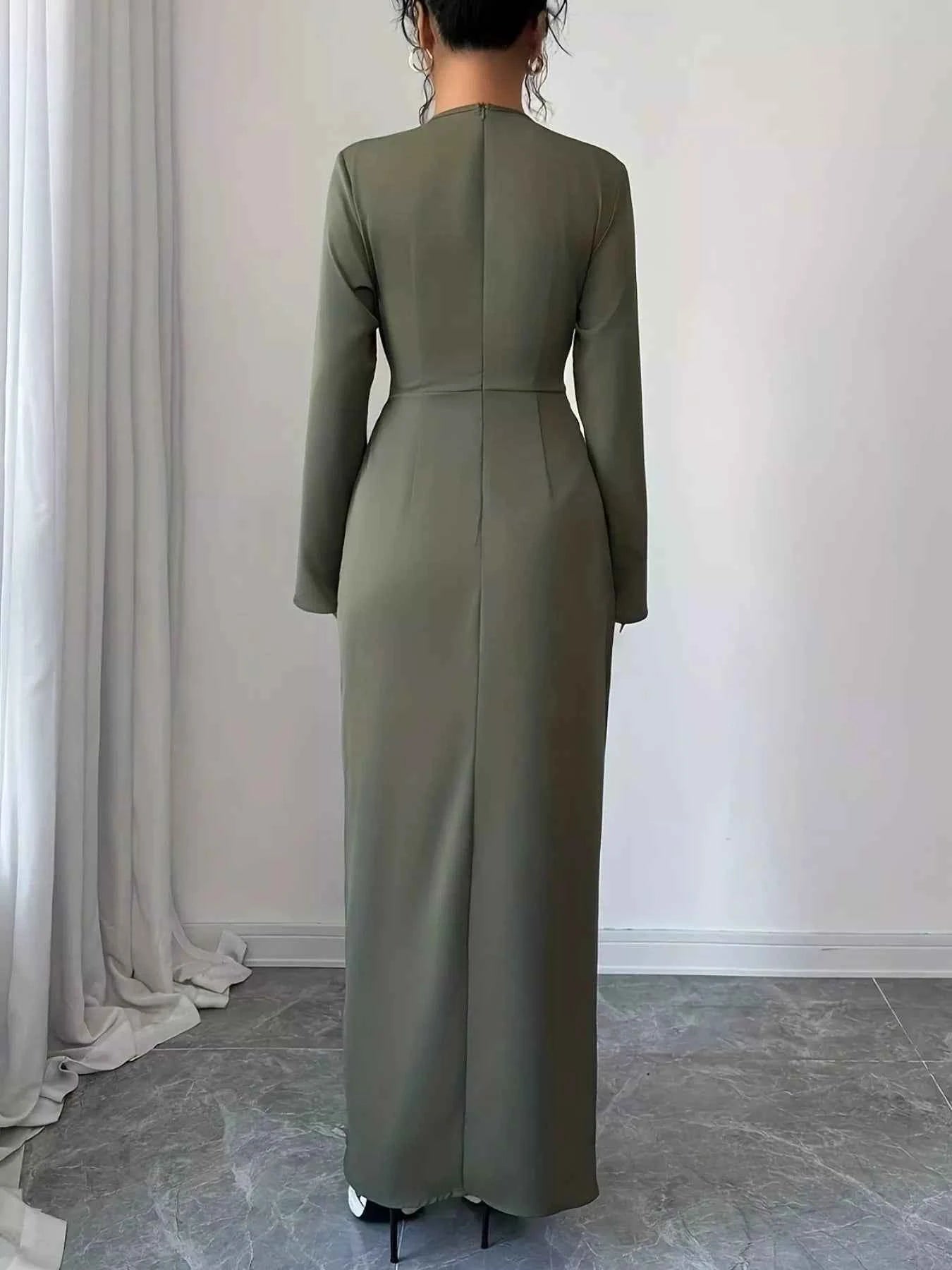 Slit Surplice Long Sleeve Maxi Dress