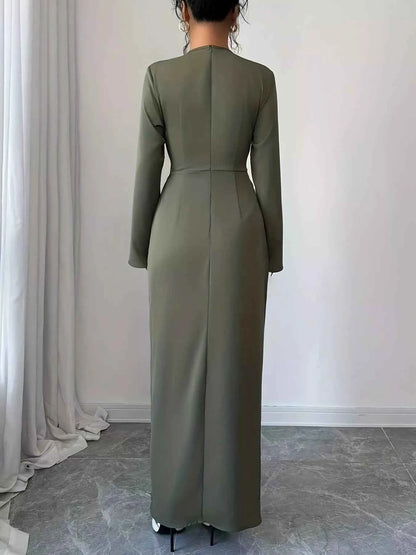 Slit Surplice Long Sleeve Maxi Dress