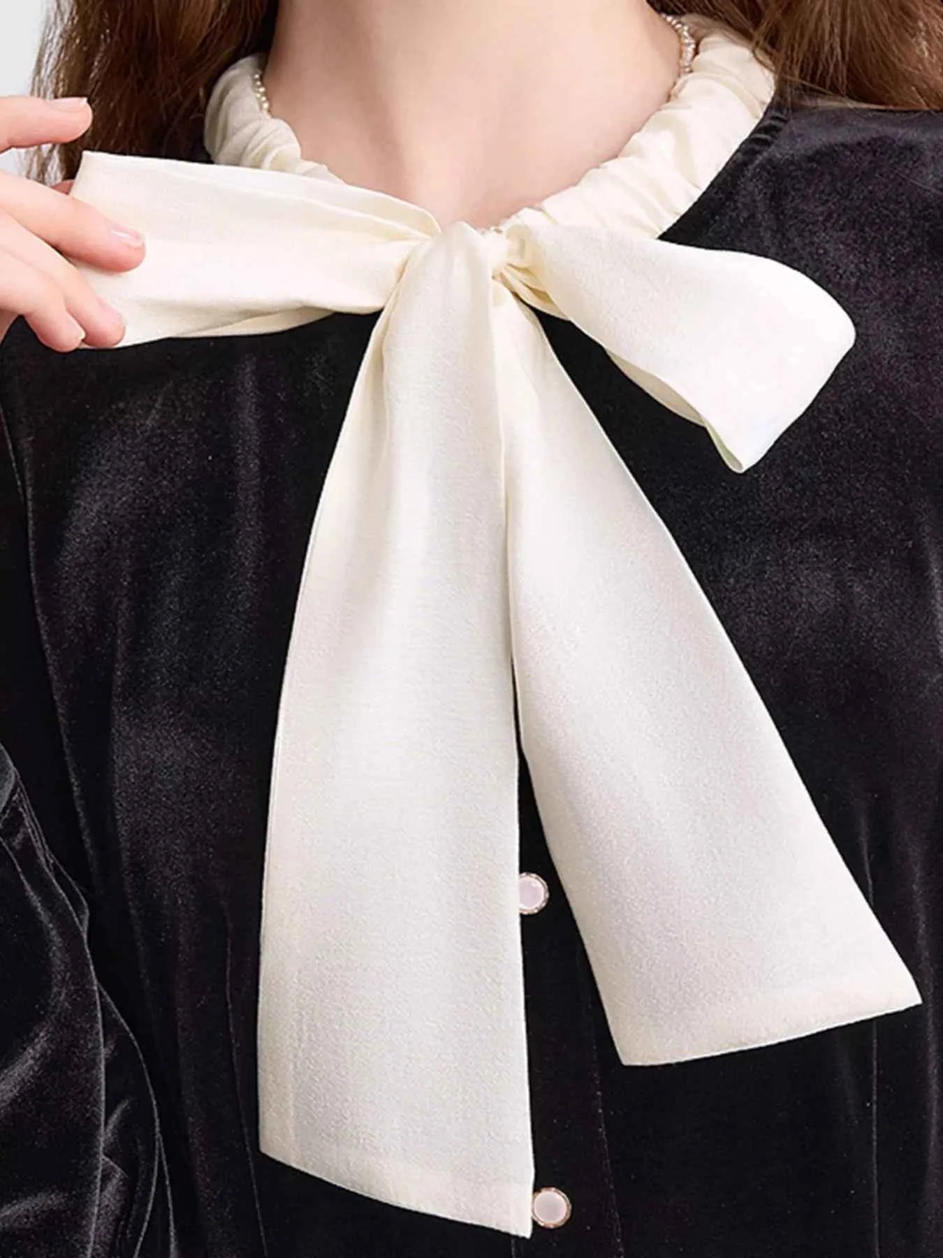 Velvet Bowknot Long Sleeve A-Line Dress